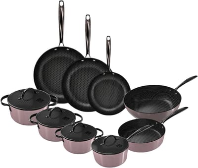 Cook & Pan Honey 9-Delige Pannenset Taupe of Mind - PFAS vrij - Geschikt voor Inductie - Pannen Set met 7 jaar Garantie - Krasbestendige Anti Aanbaklaag - Vaatwasserbestendig - Koekenpan, Wokpan, Steelpan, Hapjespan, Kookpot