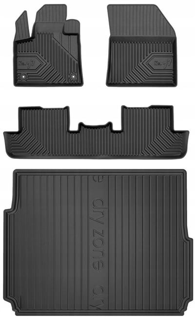 Frogum No.77 Automatenset + Dry Zone Kofferbakmat - Geschikt voor Peugeot 3008 II Hybrid (vanaf 2016) - 5-delig - Perfecte Pasvorm - TPE Rubber - Hoge Rand - Geurloos - Zwart