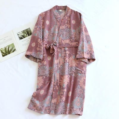 Dames Nieuwe 100% Katoen Losse Badjas Vetersluiting Kimono Badjas Stoompak Pyjama Dames Pyjama XL gray