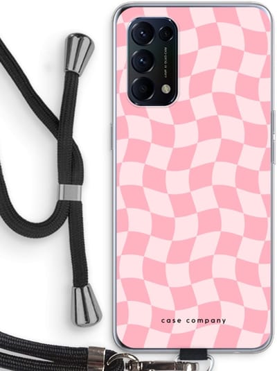 Case Company® - Hoesje met koord geschikt voor Oppo Find X3 Lite hoesje met Koord - Grid Roos - Telefoonhoesje met Zwart Koord - Bescherming aan alle Kanten en Over de Schermrand