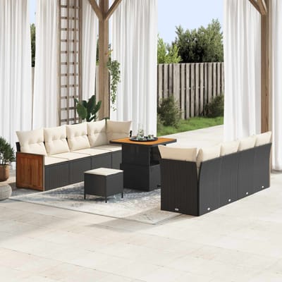 vidaXL - Tuinbank - Set - 11 - st - 11-Aantal - zitplaatsen - Zwart - en - Crème