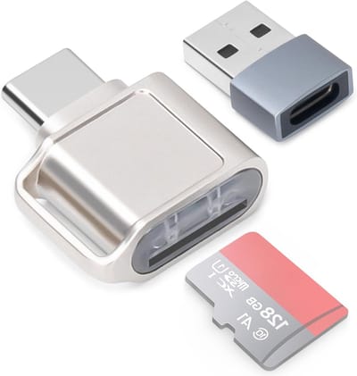 Micro SD Kaartlezer, Type C TF Geheugenkaartlezer Adapter met USB C naar USB Adapter voor Laptops en Smartphones, Compatibel met MacBook en Samsung Galaxy (Zilver)