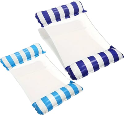 Nivard Luxe Waterhangmat - Luchtbed Zwembad - Luchtmatras Opblaasbaar - Water Hangmat - Aqua Lounge - 2 Stuks - Lichtblauw + Donkerblauw