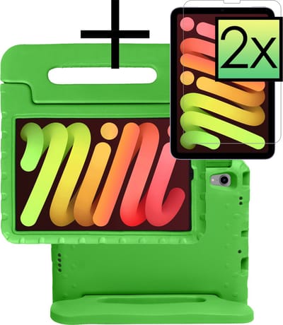Hoes - Geschikt voor Apple iPad Mini 6 (2021) - 8.3 inch - 6e Generatie - Met 2x Screenprotector - Kinderhoes Shockproof Bumper - Kidsproof Case - Tablet Hoesje - Kinder Cover - Groen