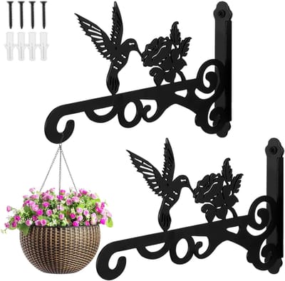 KZQ Plantenhaken - Hangende bloemenstandaard - Bloempottenhouder - - Metalen plantenhanger - Set van 2 - Stevige smeedijzeren muurhaken - Geschikt voor bloempotten, tuindecoraties, lichtslingers, vogelhuisjes en windgong - Zwart - 25cm