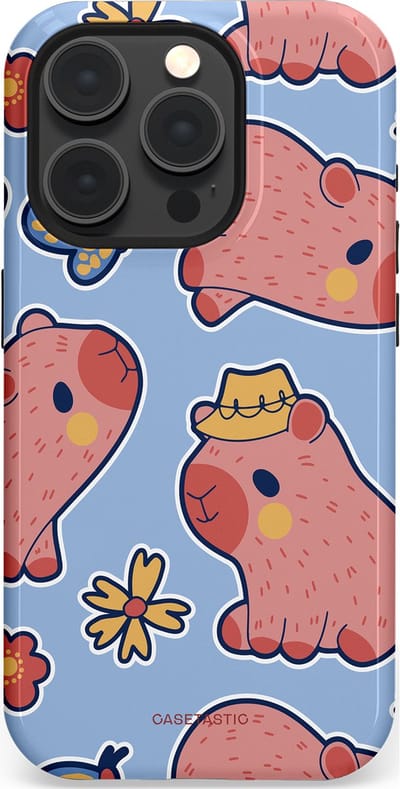 Casetastic Hoesje Geschikt voor Apple iPhone 15 Pro Magsafe - Stijlvolle Beschermende Duo-layer Case - Capibara geluk