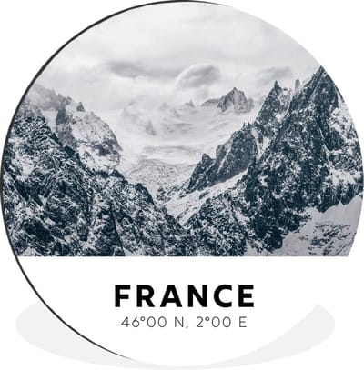 WallCircle - Wandcirkel - Muurcirkel - Frankrijk - Alpen - Sneeuw - Aluminium - Dibond - 30x30 cm - Binnen en Buiten