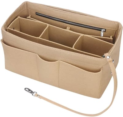 Famanu - Vilten Handtas Organizer, Bag in Bag Organizer voor Speedy 35 en Neverfull MM, Beige - L