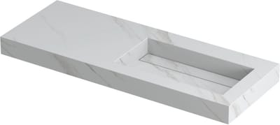 INK Pitch wastafel in keramische slab wasbak rechts met drain en front en side skirts zonder kraangat 120x45x9cm, calacatta mat
