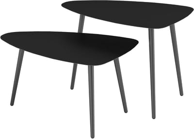 Outsunny Couchtisch 2er Set, Wetterfest Balkontisch aus Stahl, Beistelltisch im Geometrischem Design, Kaffeetisch Outdoor, Gartentisch Terrassentisch für Garten Terrasse Balkon Schwarz