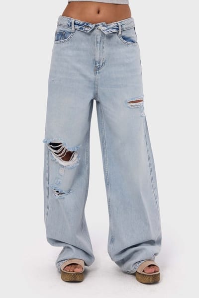 It's Basic - RIPPED STRAIGHT LOW RISE JEANS