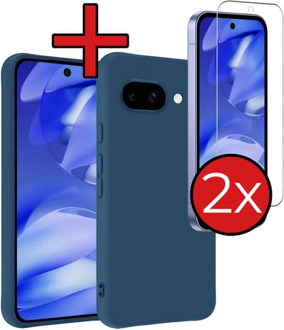 Hoesje - Met 2x Screenprotector - Geschikt voor Google Pixel 9a - Sterk & Shockproof - Telefoon Hoes - Back Cover - Siliconen Case - Telefoonhoes - Donkerblauw