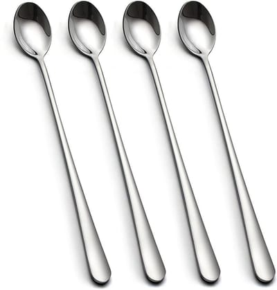 Dailygoods- Lattelepels set van 4 - Roestvrijstalen lange steel - IJslepels - Cocktaillepels - Duurzaam en gemakkelijk schoon te maken - 22,3 cm - Theelepels