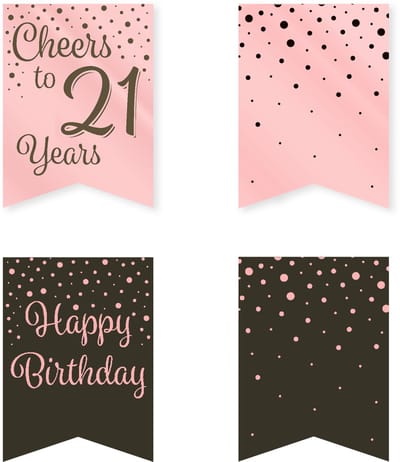 Q2P - 21 Jaar Versiering - Slingers - Verjaardag Versiering - Decoratie - Rose Goud & Zwart - Vlaggenlijn - 1 Stuk