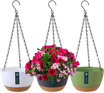 Dailygoods- Plantenhanger 3 Stuks - Hangpotten Binnen/Buiten - Met Drainagegaten - Afneembare Onderzetter - Makkelijk Op Te Hangen - 21 cm Hoog - Hangpot