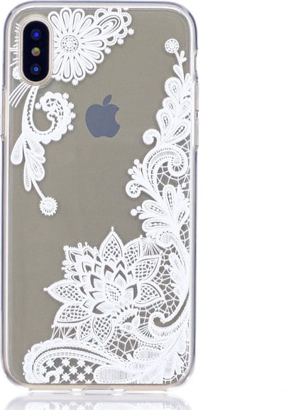 Peachy Doorzichtig Bloemen Kant geschikt voor iPhone X XS TPU hoesje - Wit