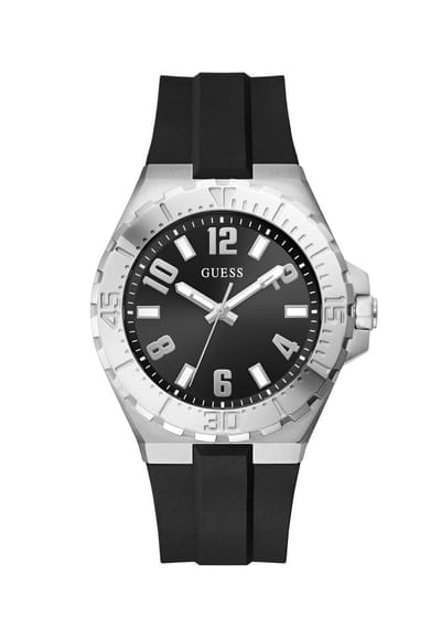 Guess Campus Quartz Analoog Horloge Zwart Kast Gemaakt Van 100% Roestvrij Staal En Een Armband Van 100% Siliconen 44 GW0906G1, GW0906G2