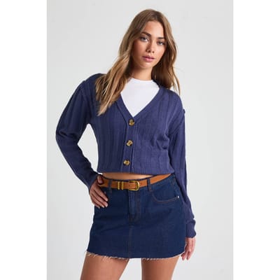 boohoo Dames Naaddetail Zachte Ribgebreide Boyfriend Cardigan | Navy | Maat: Small