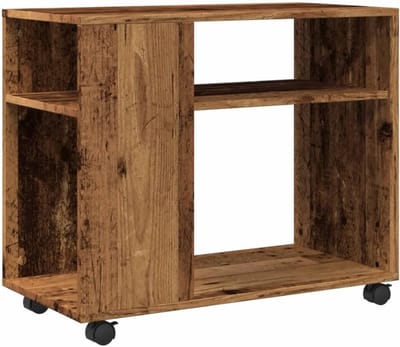 Bijzettafel met wielen - Roltafel opbergruimte - Ruimte Organiseren - Twee afsluitbare wielen - 70 cm lengte - Oud hout
