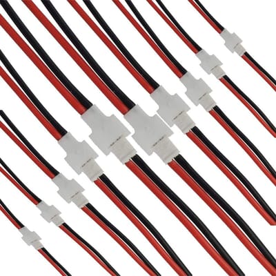 10 Paires de Câbles Silicone 2 Broches 2.0 JST pour Batteries LiPo RC | 22AWG, 10cm | Connecteurs Mâle-Femelle | Compatibles avec les Quadcoptères