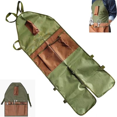 Tuinschort met Beenbescherming - 118 x 45 cm - 600D Oxford Doek - Zware Kwaliteit Werkschort met Zakken - Voor Tuinieren & Houtbewerking - Legergroen & Khaki