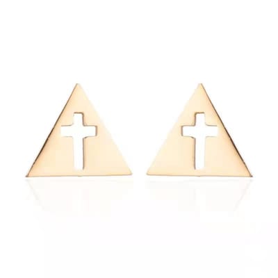 Gading® Oorknopjes - RVS dames driehoeken Oorknoppen met kruis - 9mm 10mm- goud