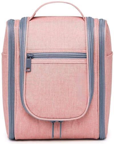Famanu - Hangende reistoilettas voor make-up en cosmetica voor vrouwen, meisjes, kinderen (Roze, Medium)