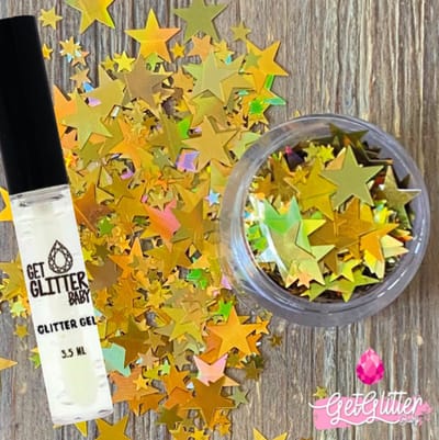 GetGlitterBaby® Chunky Festival Glitters Sterretjes voor Lichaam en Gezicht / Face Body Jewels Glitterlijm / Gel Glittergel - Goud - en Glitter Lijm HuidLijm