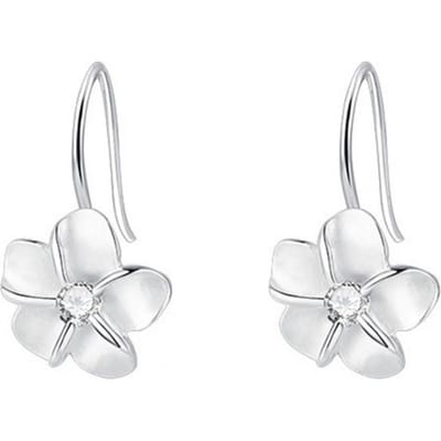 Elegante oorbellen met bloemmotief en zirkonia voor dames. Gepolijste oorhaakjes met bloemhanger, stijlvol voor het bal. zilver