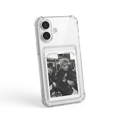 Transparant telefoon hoesje met kaarthouder geschikt voor iPhone 16 Plus – doorzichtig TPU backcover case dames en heren – schokbestendig ontwerp met foto vak en verstevigde hoeken