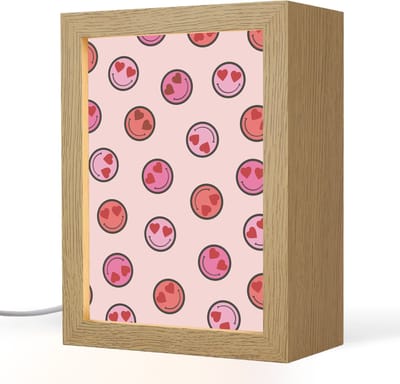 Nachtlampje 15x20 cm - Kinder lampje - Smileys - Hartjes - Roze - Tafellamp kinderkamer - Slaapkamer lamp - Bedlamp kinderen - Kinderlampje stopcontact - Wandlamp babykamer - Nachtlampjes