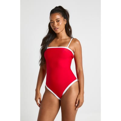 boohoo Dames Buikcontrolerend Badpak Met Contrasterende Vierkante Hals | Red | Maat: 6