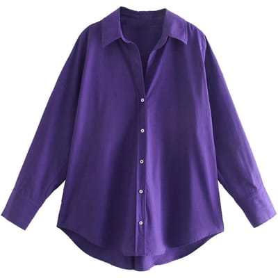 Dames Shirt Meerkleurig Knoophemd Dames Zomer Top met Lange Mouwen Vrouwelijke Streetwear Oversized Shirts en Blouses M paars