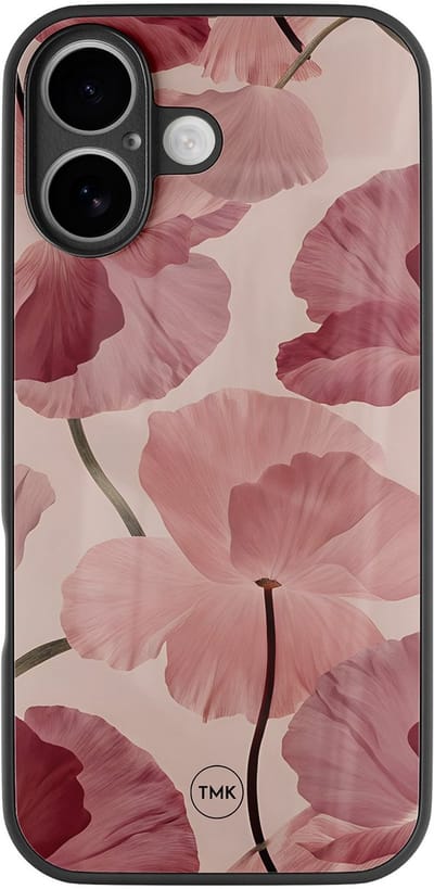 Hoesje geschikt voor Apple iPhone 16 - Vintage blossom - Roze - TPU luxe case (glossy toplaag) - Bloemen - Hardcase backcover zwart