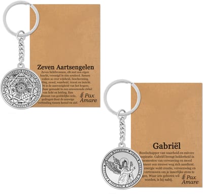 Aartsengel Gabriël Sleutelhanger Bundel - Zilverkleurig - Set van 2 Beschermengel Sleutelhangers - Spiritueel Medaillon - Pax Amare