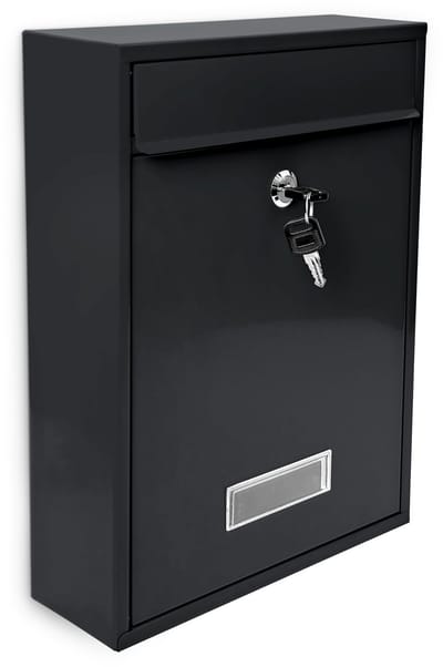 brievenbus muur - met slot - naambordje - 26,5 x 35 x 8,5 cm - klein - zwart