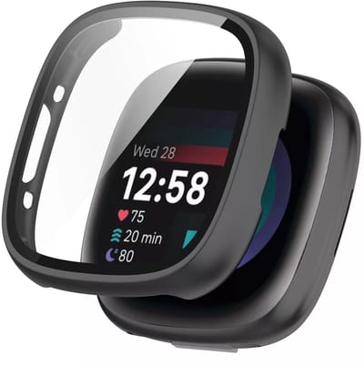 Strap-it Hard case hoesje met ingebouwde screen protector - geschikt voor de Fitbit Versa 4 en Fitbit Sense 2 (zwart)