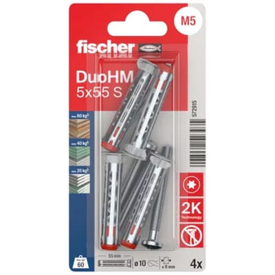 Fischer Hollewandplug Duohm Metaal/nylon - Diam. 5x55mm - 4 Stuks