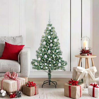 vidaXL - Kunstkerstboom - Sneeuw - Gevlokt - met - LED - Licht - Groen - en - Wit - 120 - cm