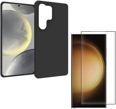 Silicone hoesje Zwart met 2 Pack Tempered glas Screen Protector Geschikt voor: Samsung Galaxy S25 Ultra