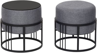 Krukje en bijzettafel Tas rond 2-in-1 set stapelbaar donkergrijs en zwart [en.casa]