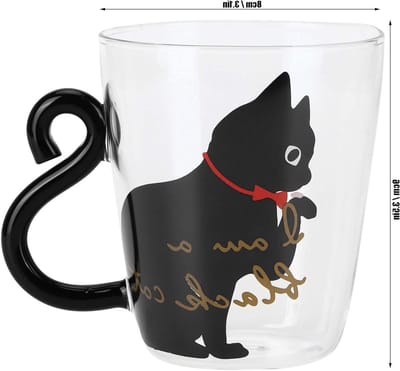 Transparante Kat Kopjes van Hoog Borosilicaatglas - Decoratieve Mokken voor Thee en Koffie, Zwart Kat Design