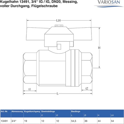 Kogelkraan Messing - Volledige Doorgang - Verwarming Sanitair - Vleugelschroef Hendel - 3/4 Inch DN20 - Rood