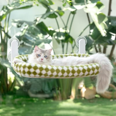 Famanu – Katten Vensterhangmat Opvouwbaar Voor Vensterscheiben Met 4 Zuignappen Wendebare Hoes Vensterbank Tot 18kg Kat 54x30cm (Groen - M)