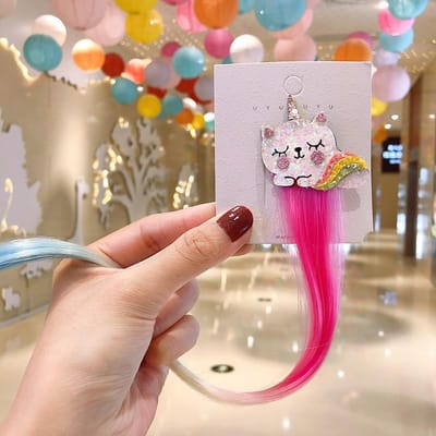 Pince à cheveux colorée en forme de licorne de dessin animé, fausse tresse torsadée, pour filles, enfants, nœud papillon, barrette, coiffure, accessoires de coiffure, 1 pièce white