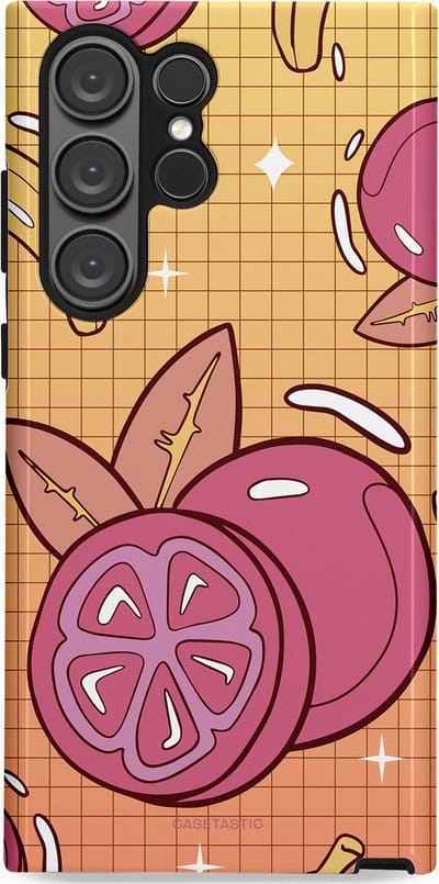 Casetastic Hoesje Geschikt voor Samsung S23 Ultra - Stijlvolle Beschermende Duo-layer Case - Fruitige bananen ruitjes