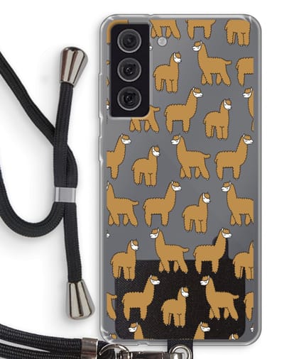 Case Company® - Hoesje met koord geschikt voor Samsung Galaxy S21 FE hoesje met Koord - Alpacas - Telefoonhoesje met Zwart Koord - Bescherming aan alle Kanten en Over de Schermrand