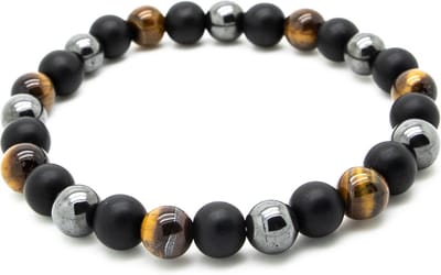 Sorprese armband - Prime - armband heren - Zwart Mat en Tijgeroog Natuurstenen - 21 cm - unisex - cadeau - Model P