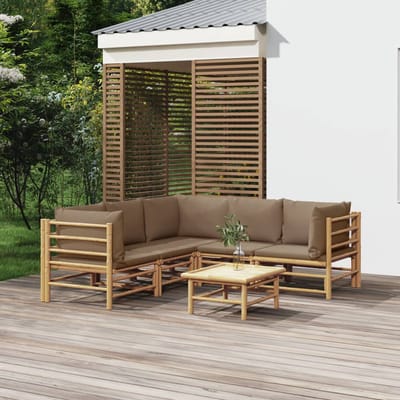 vidaXL - 6-delige - Loungeset - met - kussens - bamboe - taupe