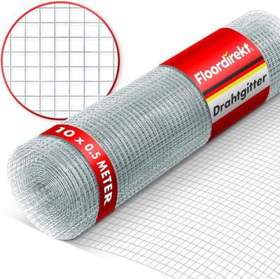 FLOORDIREKT Fijnmazig Draadgaas - Maaswijdte: 6,3 mm - Gegalvaniseerd - Metalen Gaas als Volièredraad, Konijnengaas, Woelrattengaas - voor Verhoogde Tuinbedden - 0,5 m x 10 m